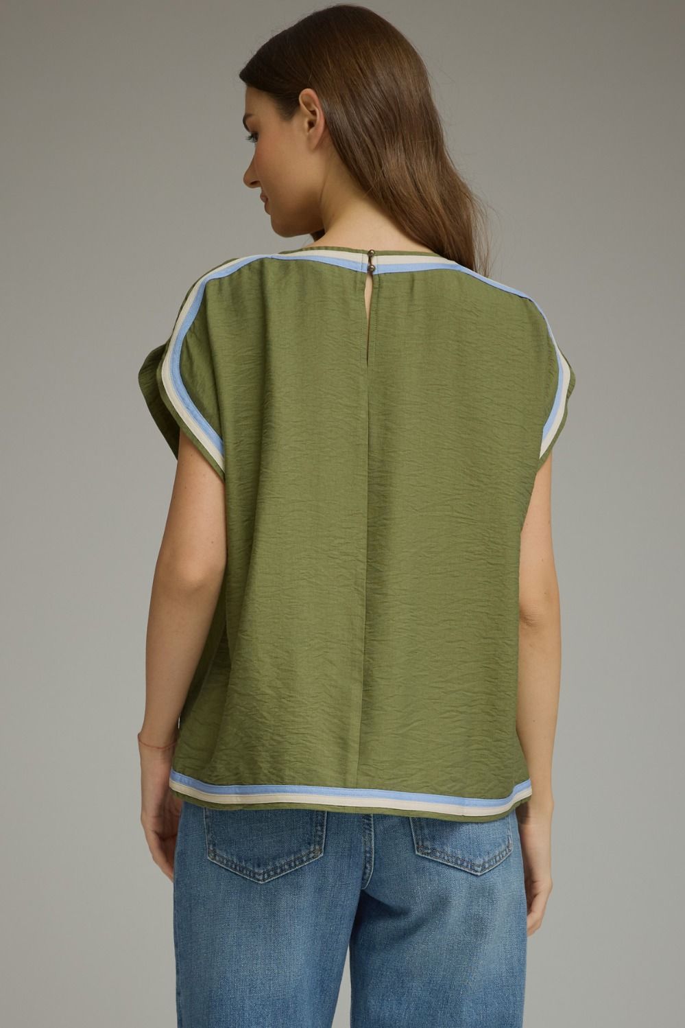 Olive Blue Trim Top