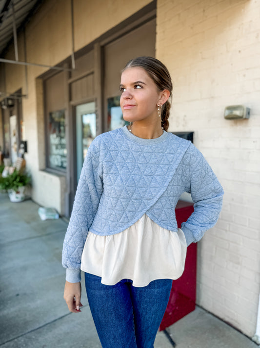 Gray Mixed Media Sweater Top