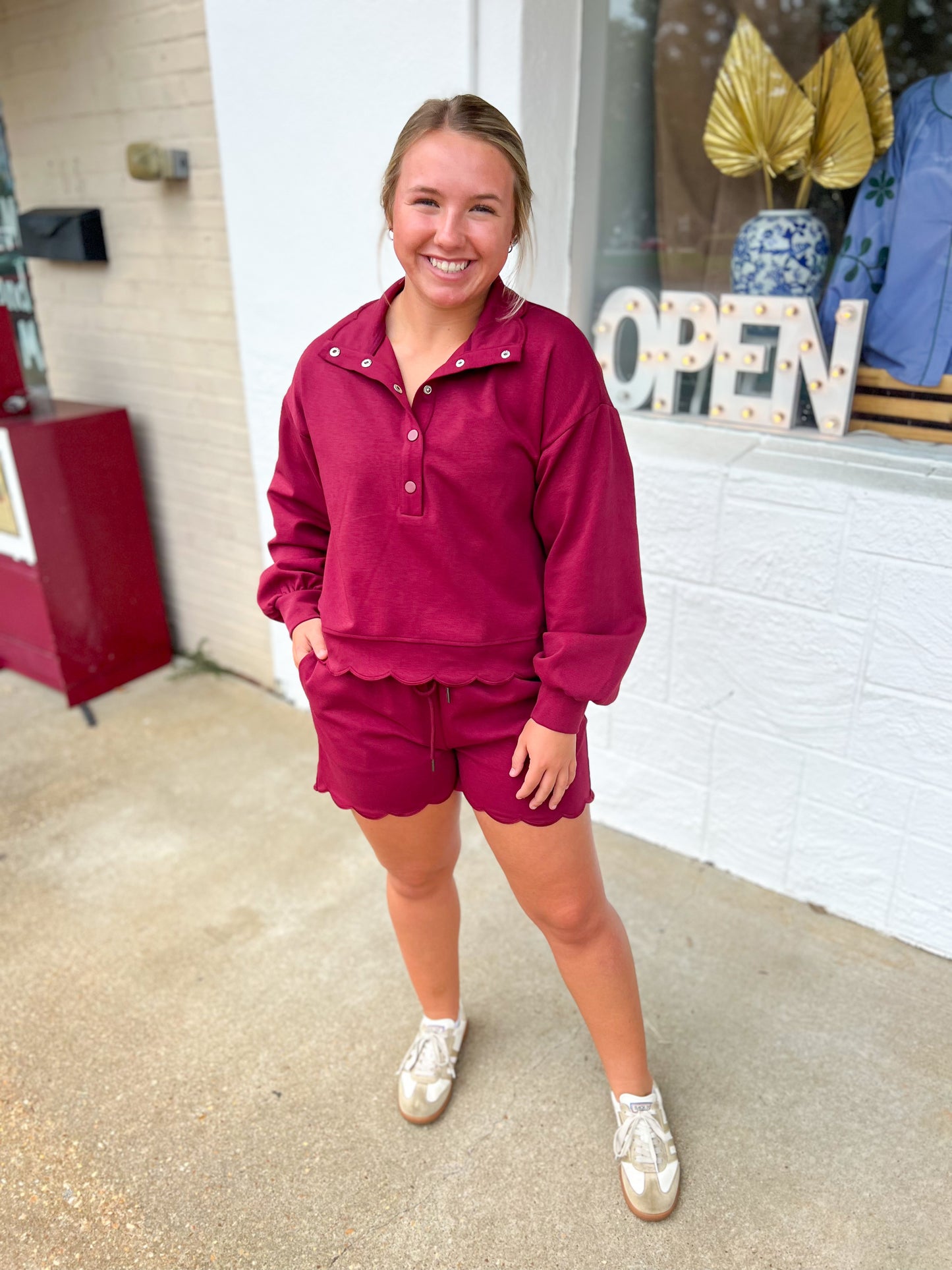 Brooke Burgundy Scallop Shorts