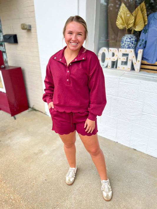 Brooke Burgundy Scallop Pullover
