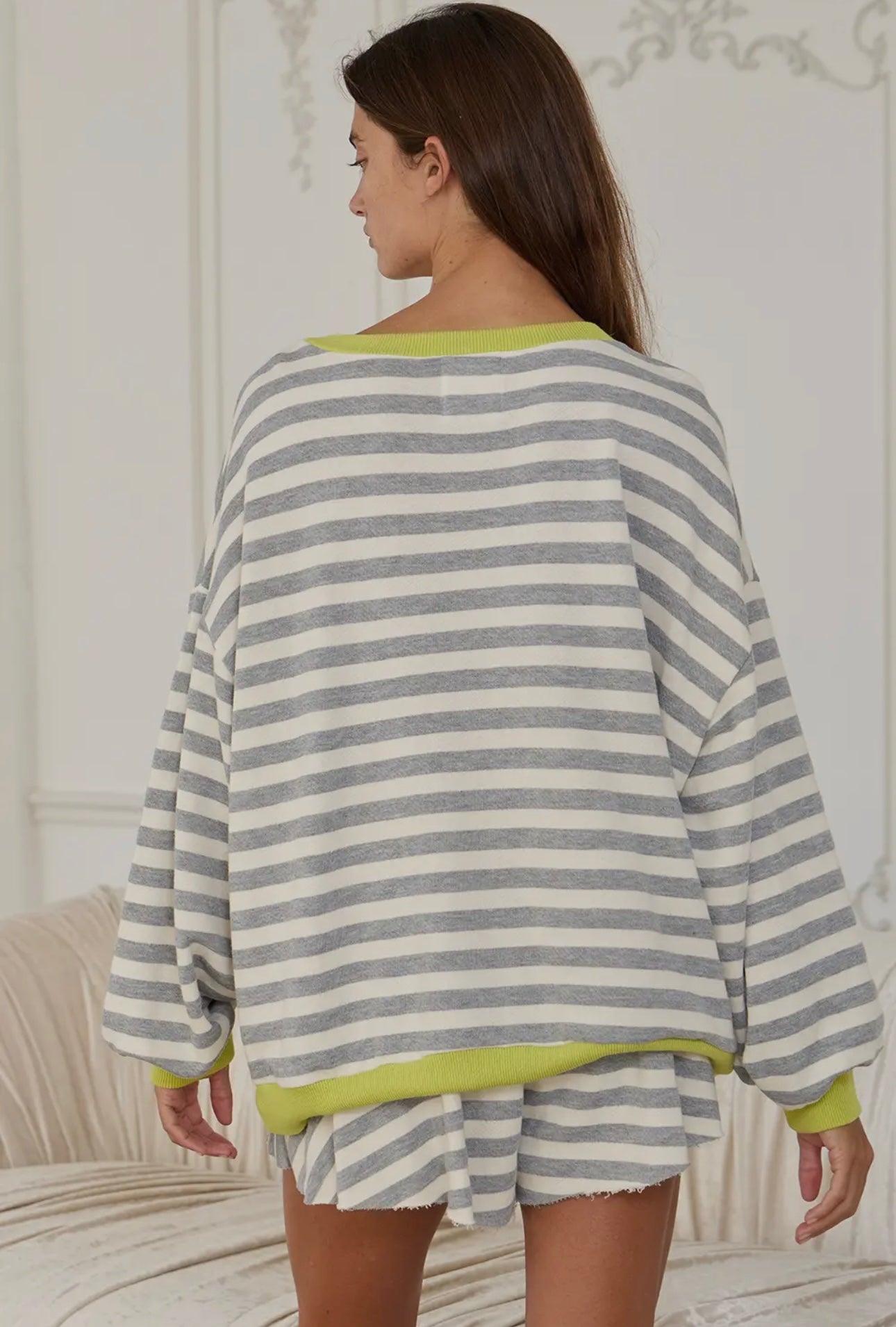 Grey/Lime Contrast Striped Sweatshirt