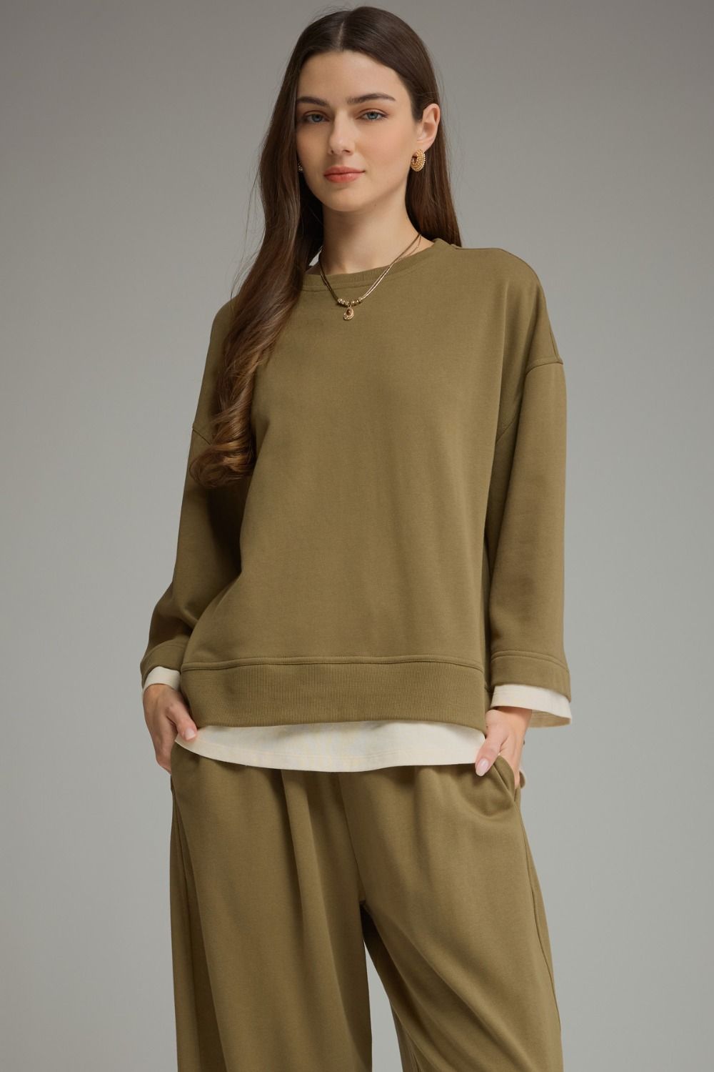 Olive Layered Pant Set