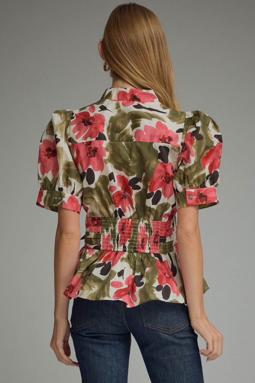 Pink Floral & Olive Top