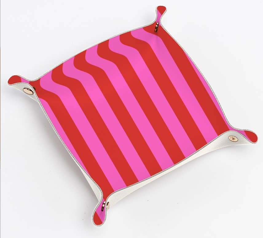 Preppy stripe trinket gift tray catchall | pink & red stripe