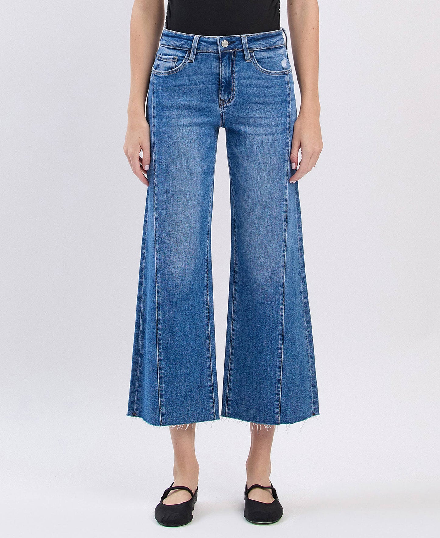 HIGH RISE RAW HEM TWIST WIDE JEANS