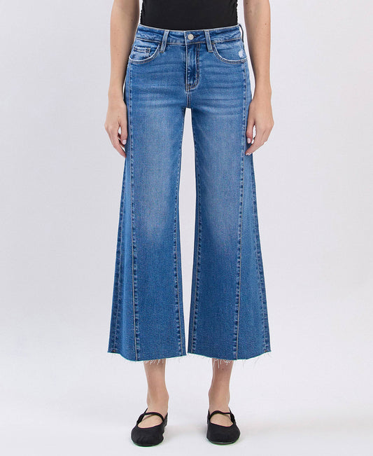 HIGH RISE RAW HEM TWIST WIDE JEANS
