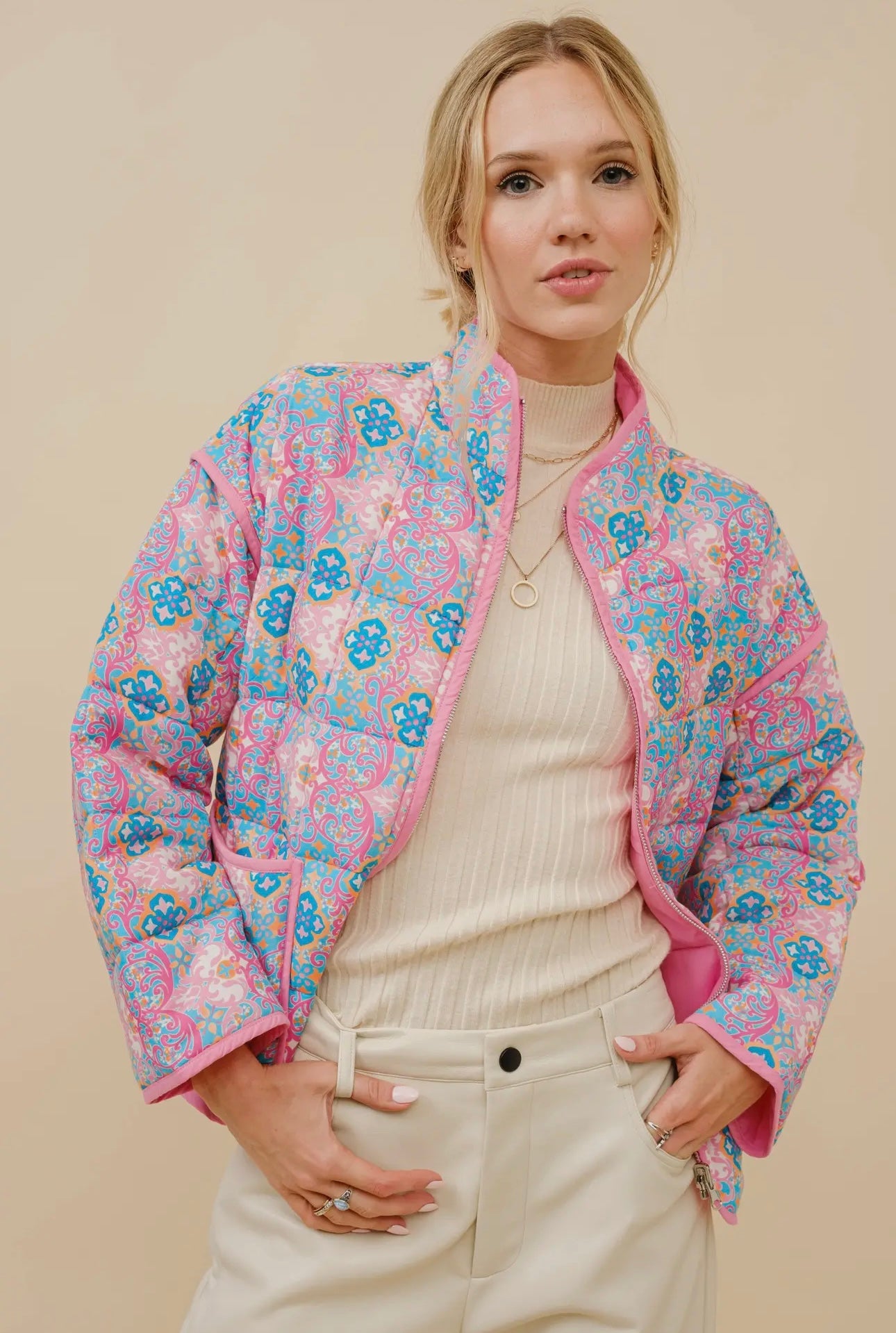 Blue & Pink Reversible Quilted Jacket