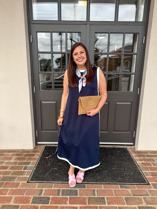Navy & White Comfy Midi Dress
