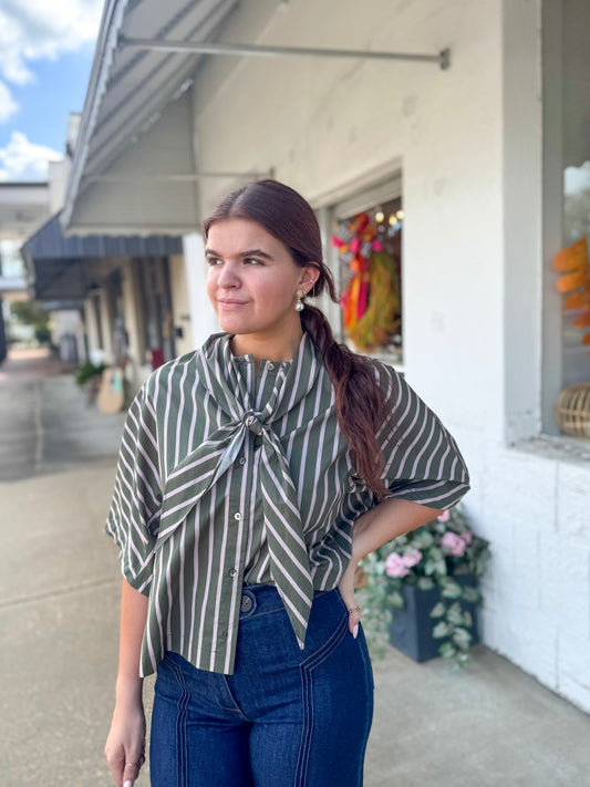 Olive & Fuchsia Stripe Top