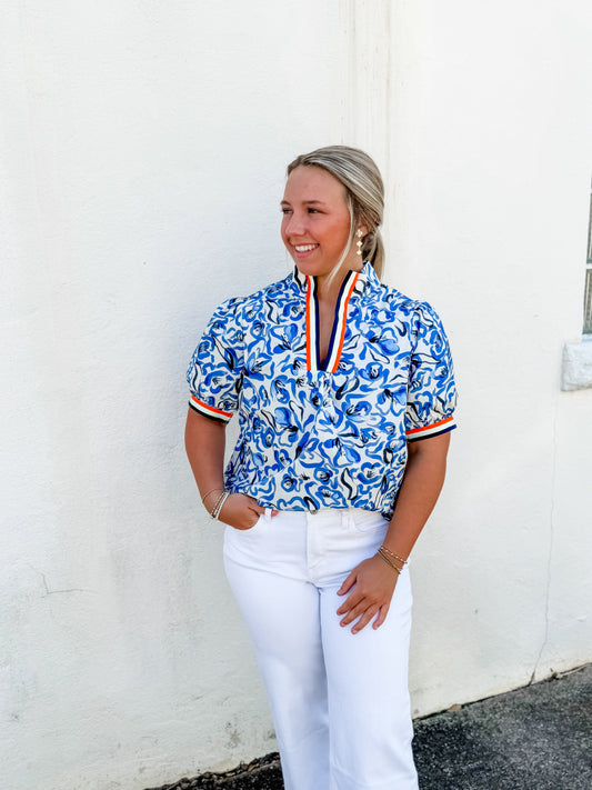 Royal Abstract Floral Top