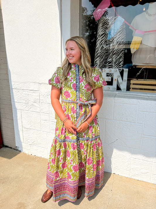 Green & Pink Palm Maxi