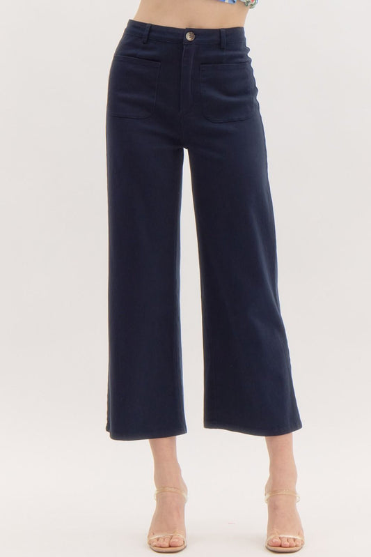 ENTRO| High Waist Wide Leg Crop Pants