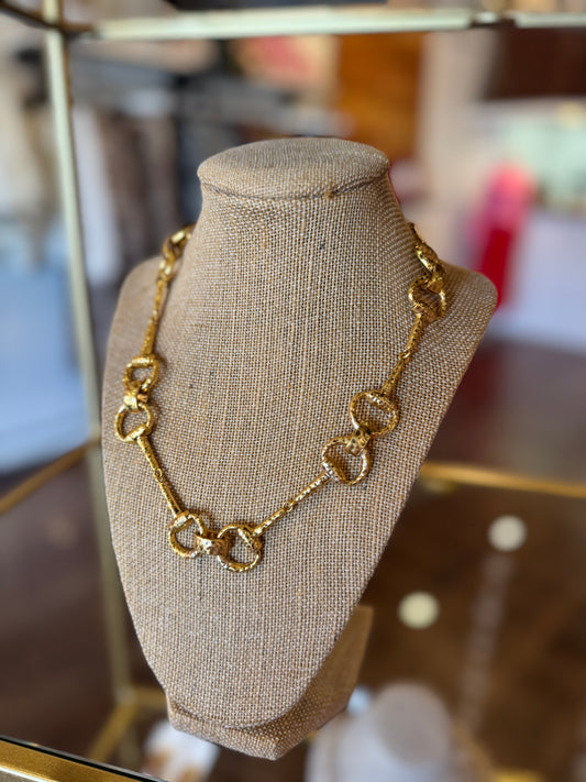 Link and textured horse bit necklace