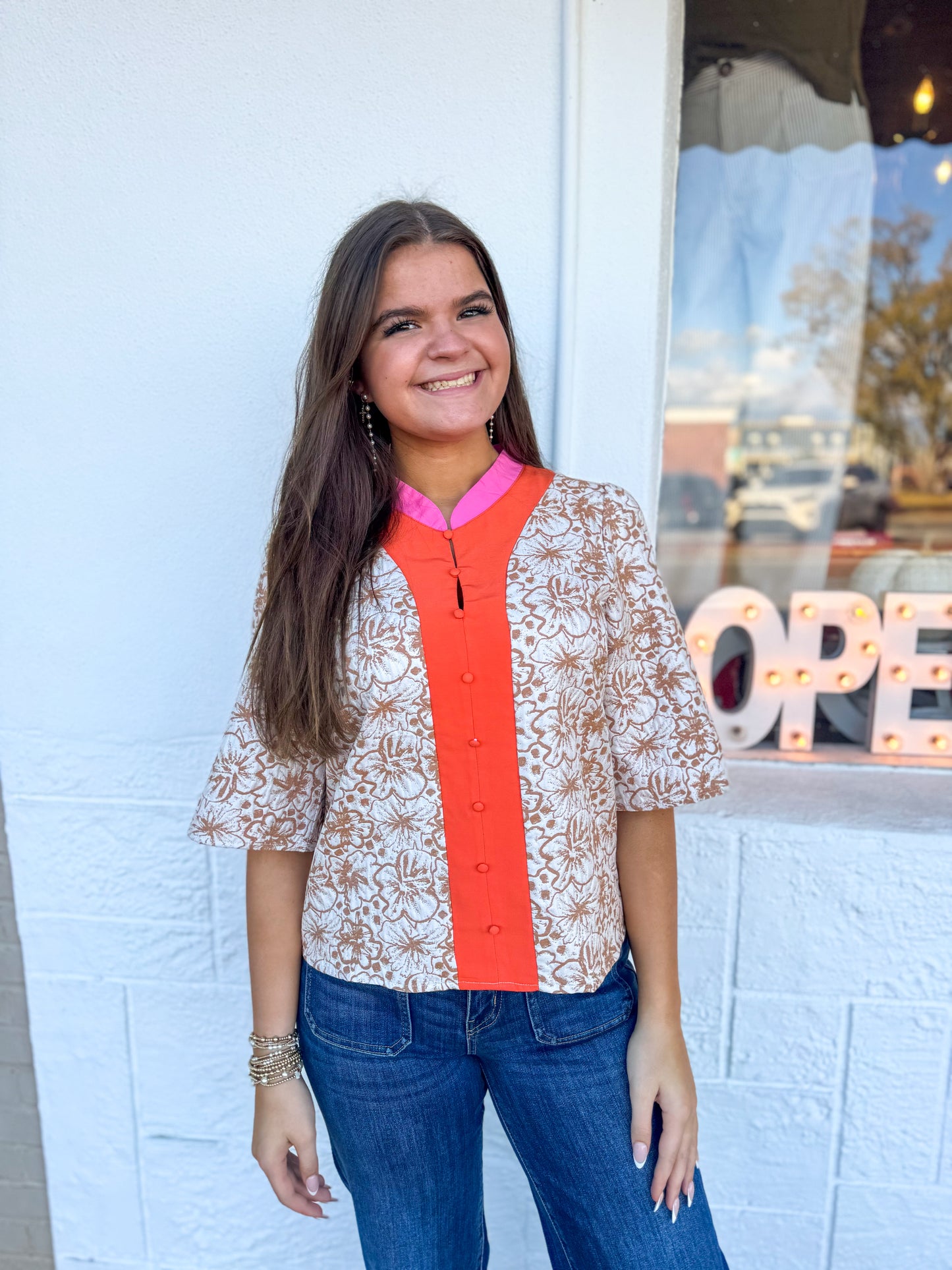 Color Block Jacquard Top