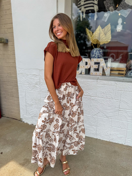Brown Block Print Skirt
