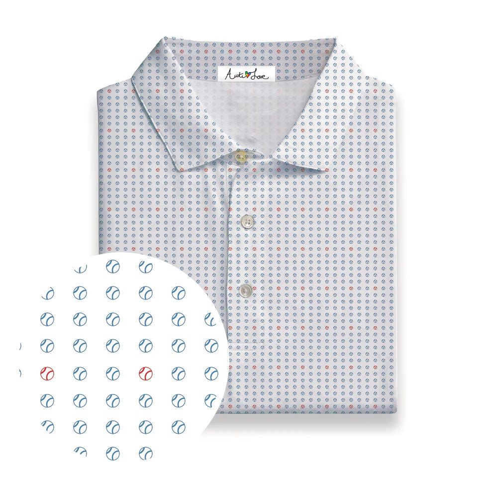 Men’s Blue & Pink Baseball White Polo
