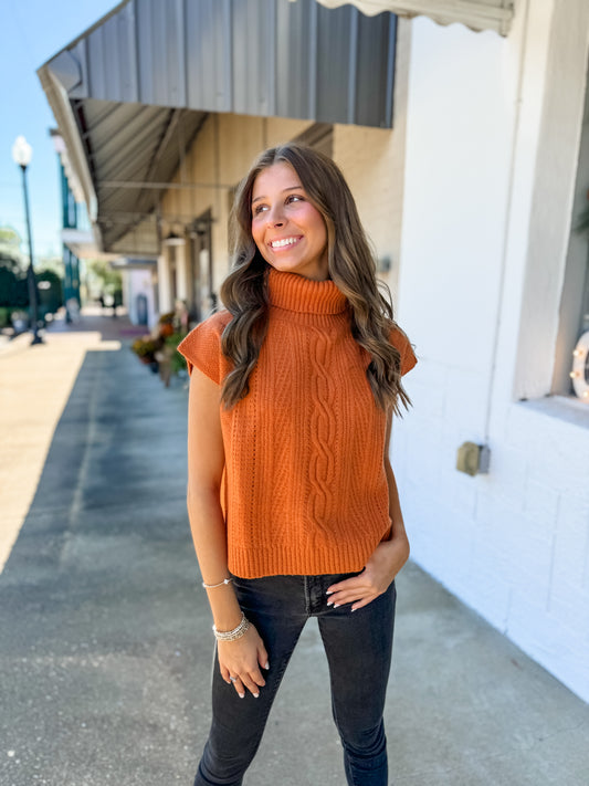 Pumpkin Turtleneck Cable Knit Sweater