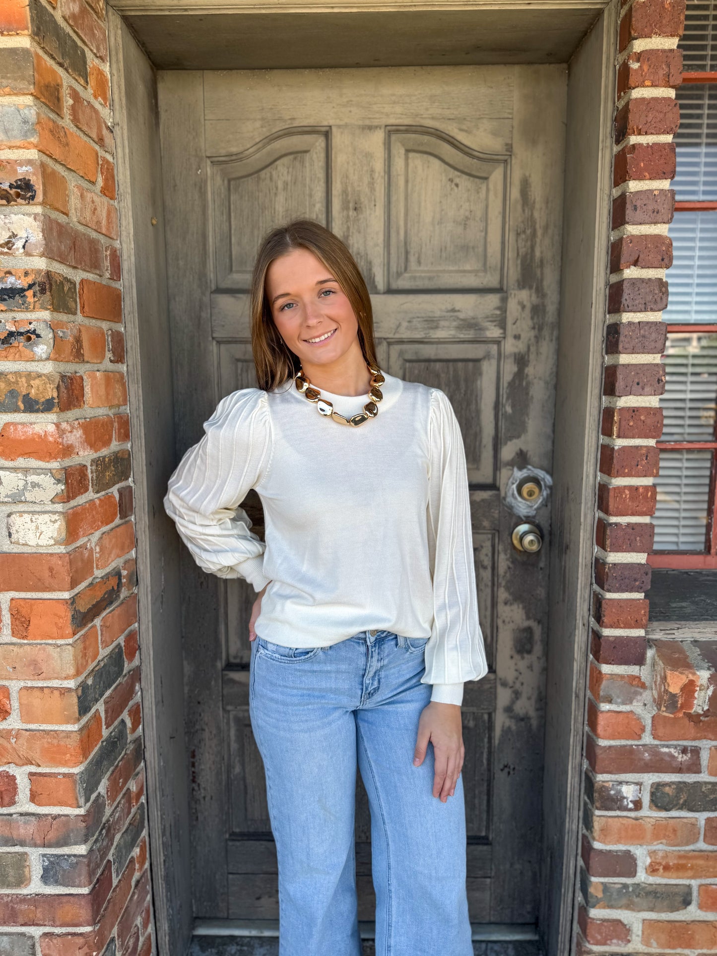 Isla Ivory Pleated Sweater