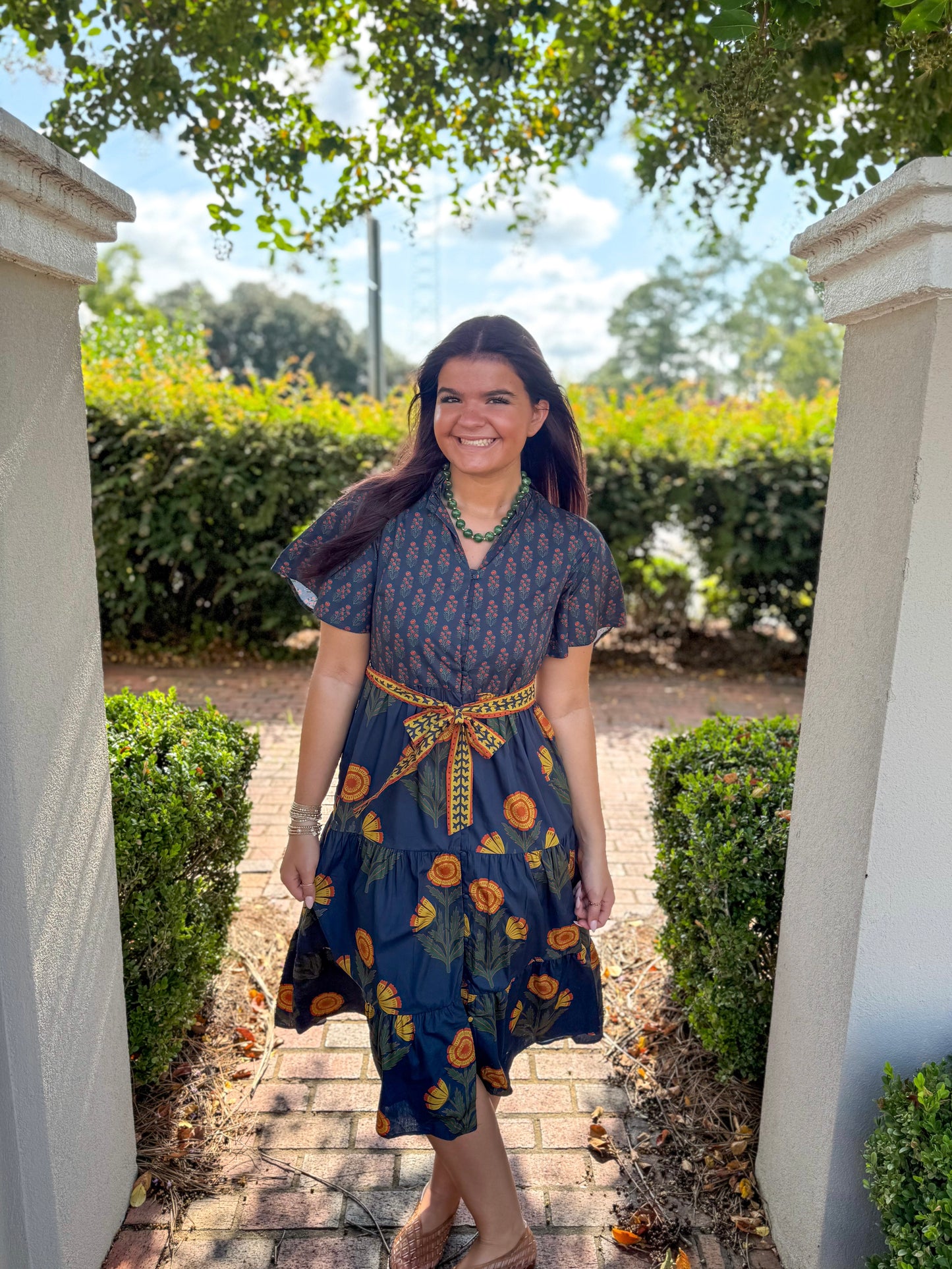 Marigold & Navy Block Print Dress