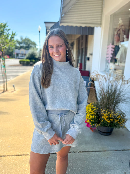 Heather Grey Mock-Neck & Skort Set