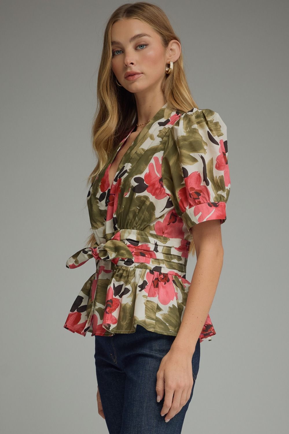 Pink Floral & Olive Top