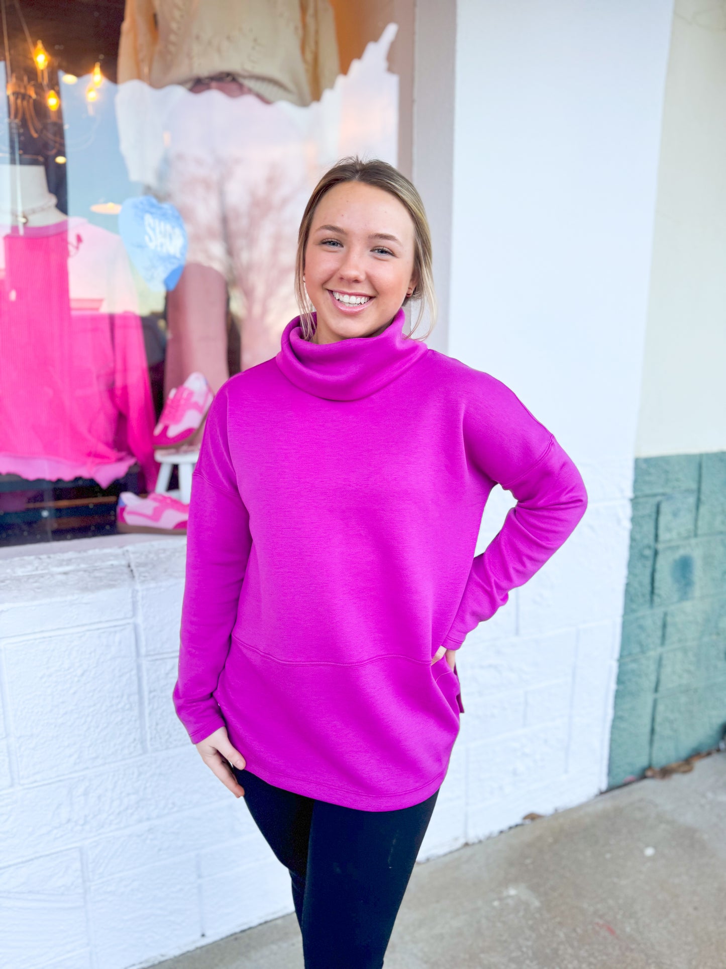 Magenta Cowl Neck Modal Tunic Sweatshirt