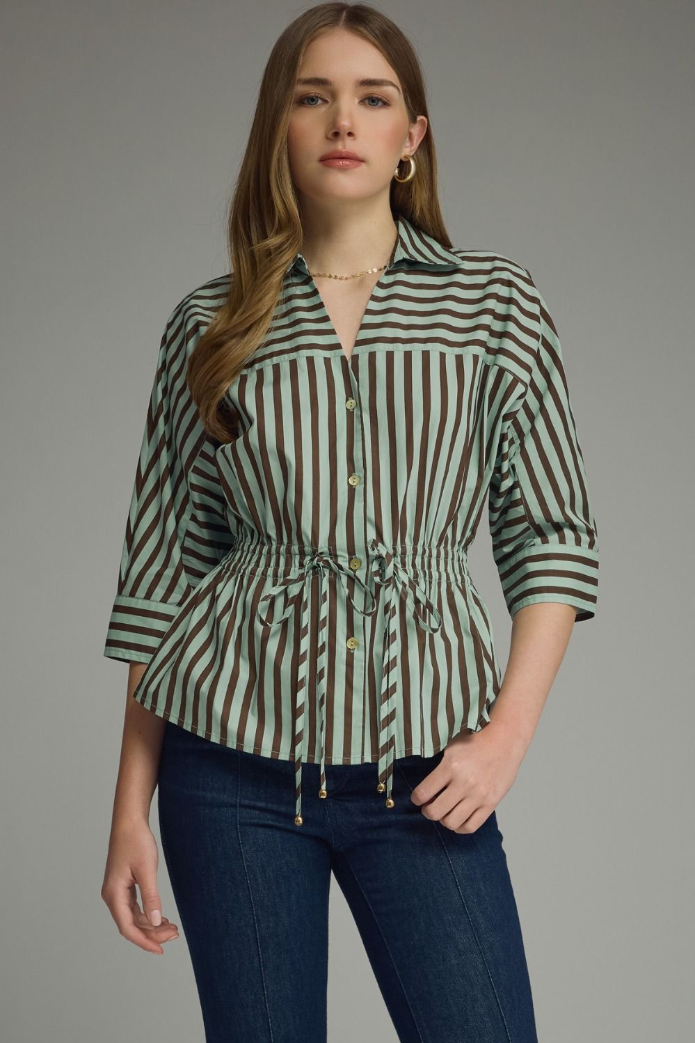 Mint & Brown Stripe To p