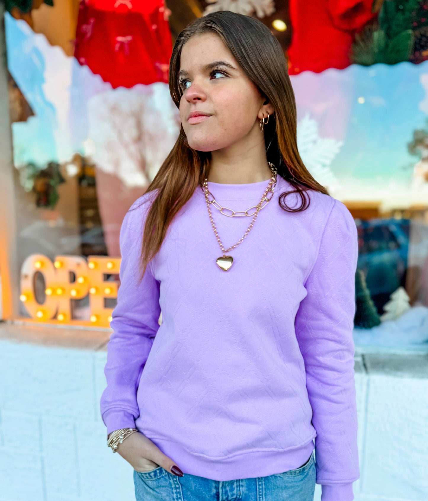 KARLIE| Lavender Novelty Stitch Crew Sweatshirt