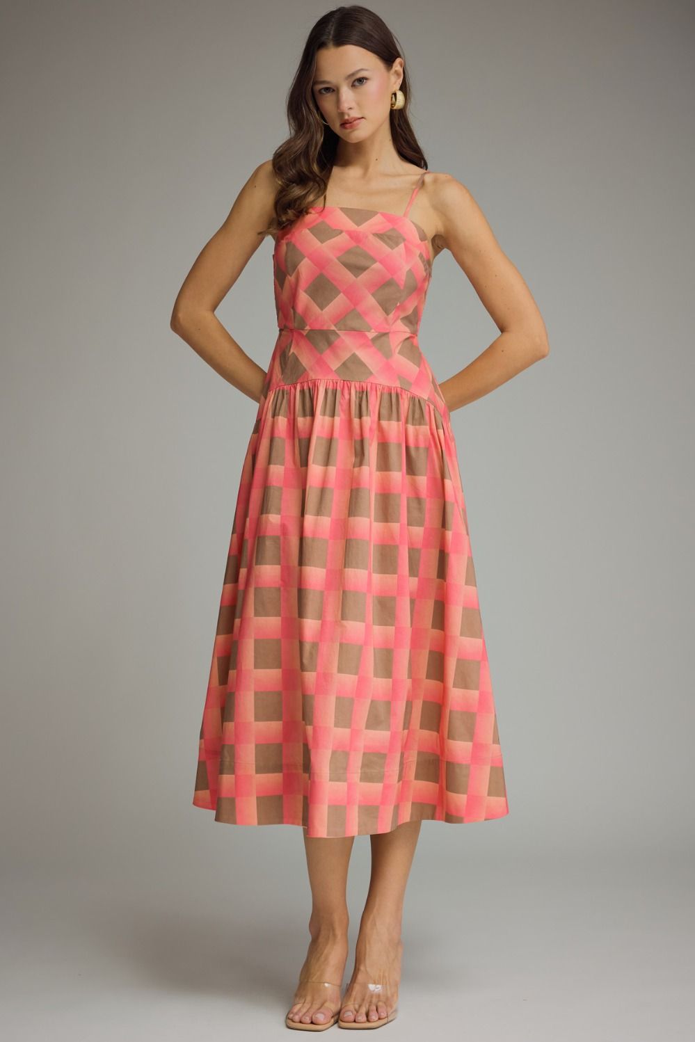 Coral + Brown Plaid Dress