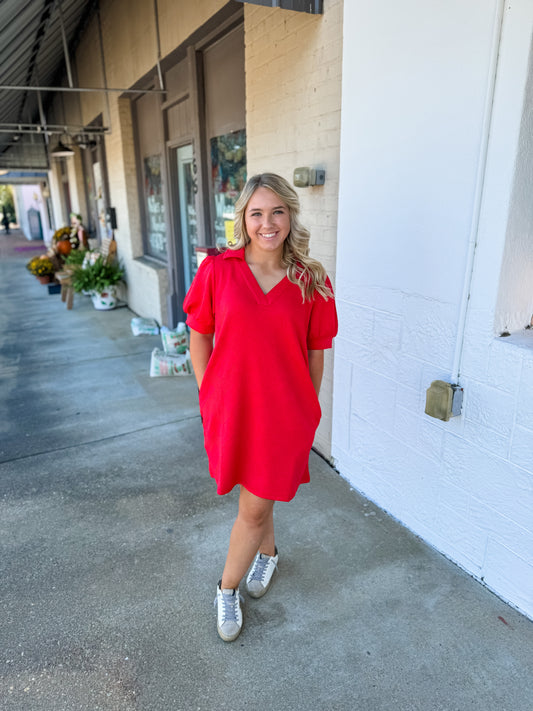 Classic Red Textured Dress