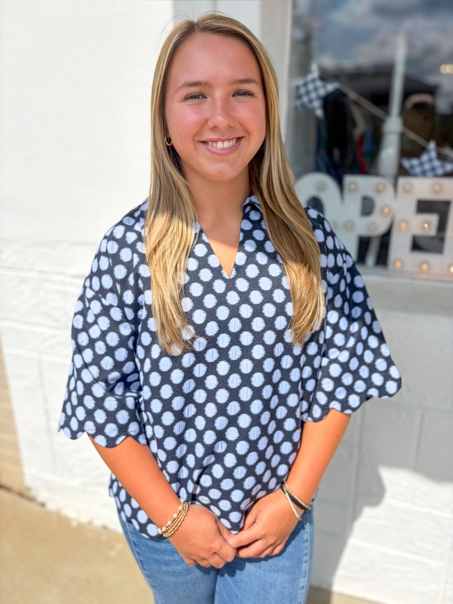 Dollie Polka Dot Navy Top