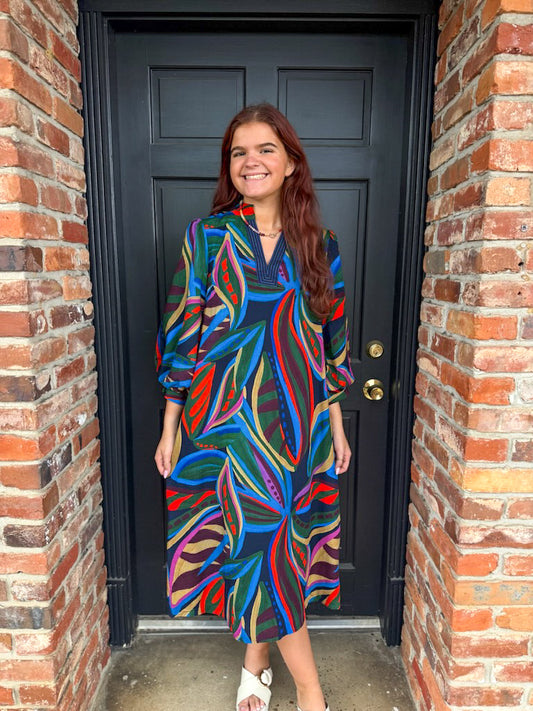 Navy Multi-Color Abstract Dress