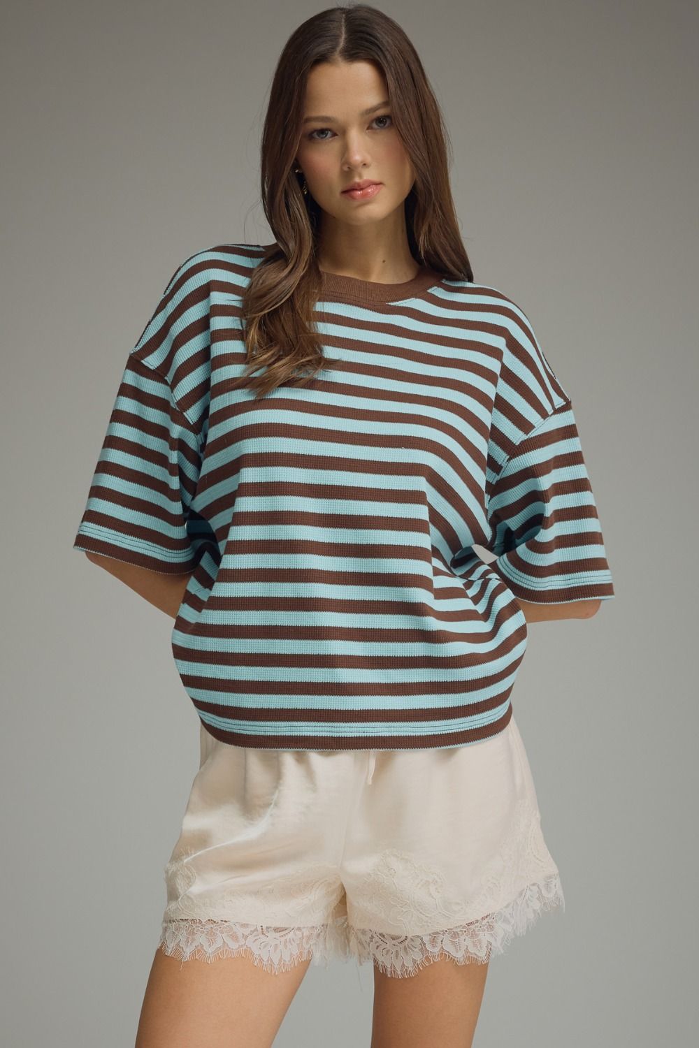 Blue + Brown Stripe Basic Top
