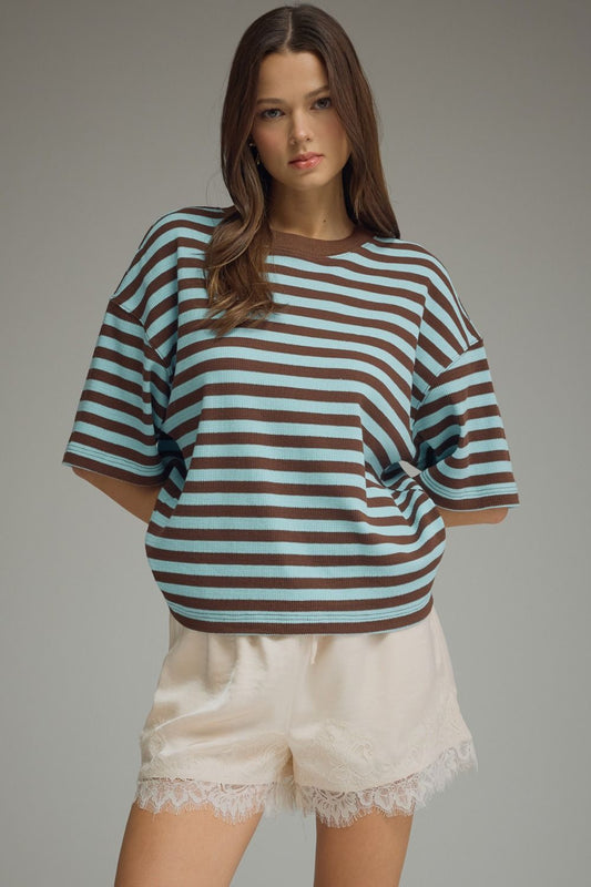 Blue + Brown Stripe Basic Top