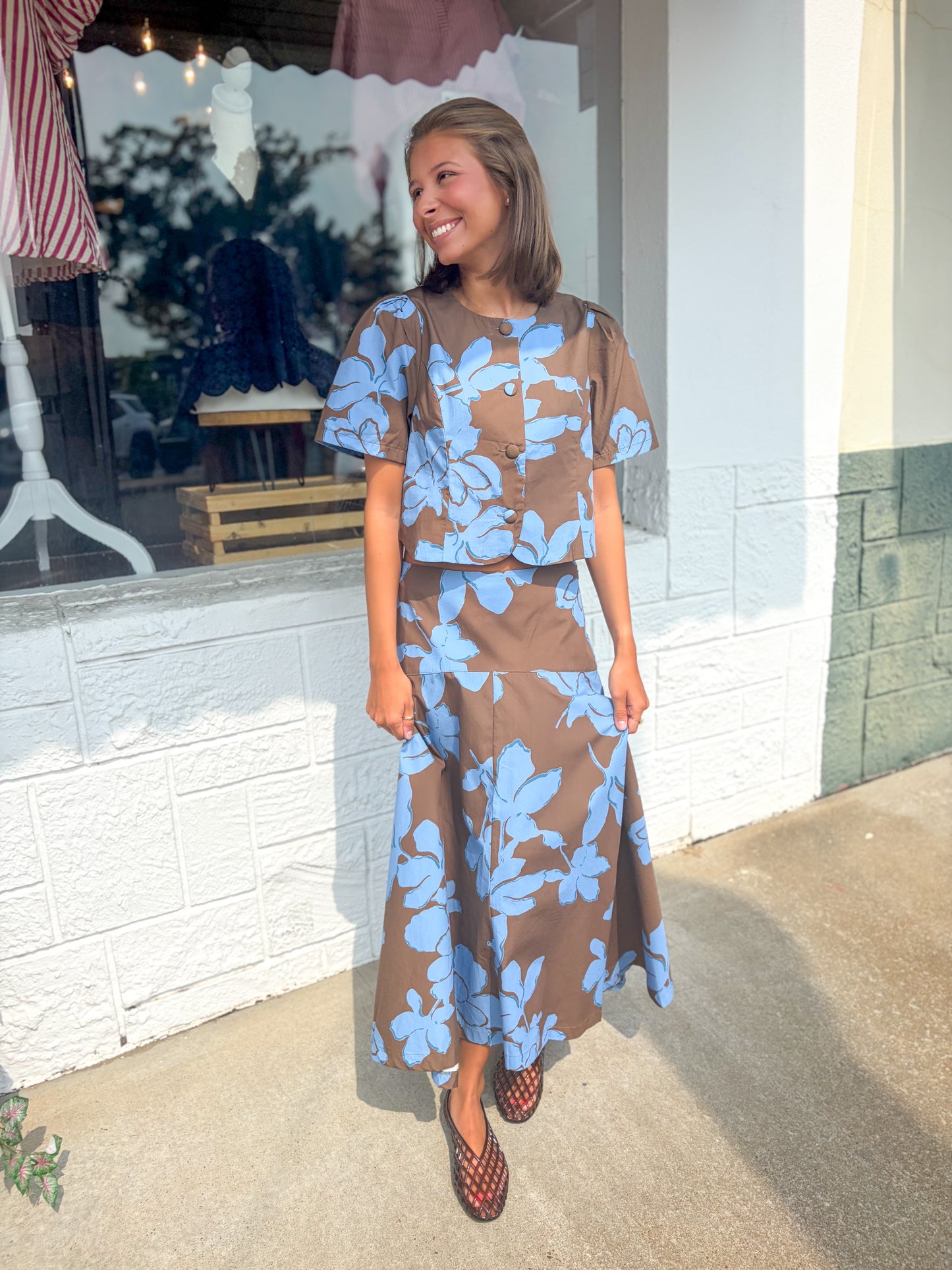 Blue Mocha Floral Top