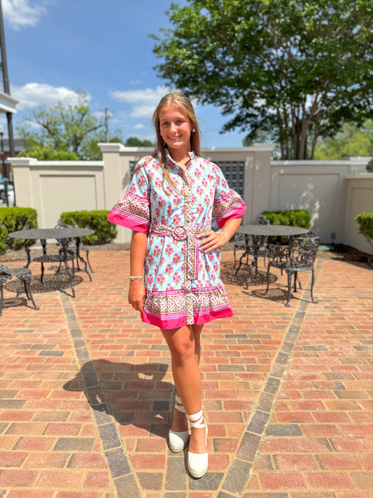 Everly Floral Block Print Dress