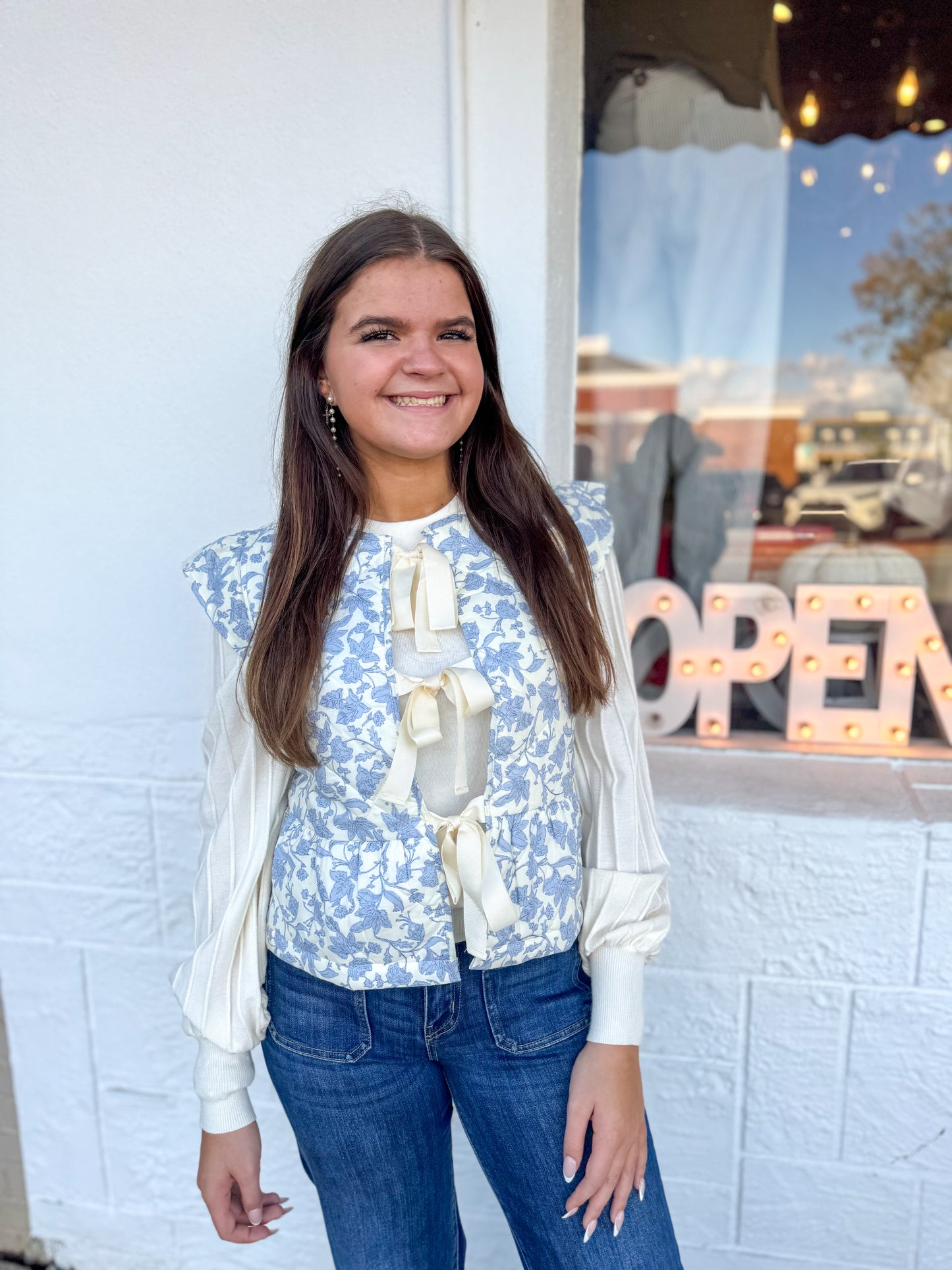 Ivory Blue Floral Vest