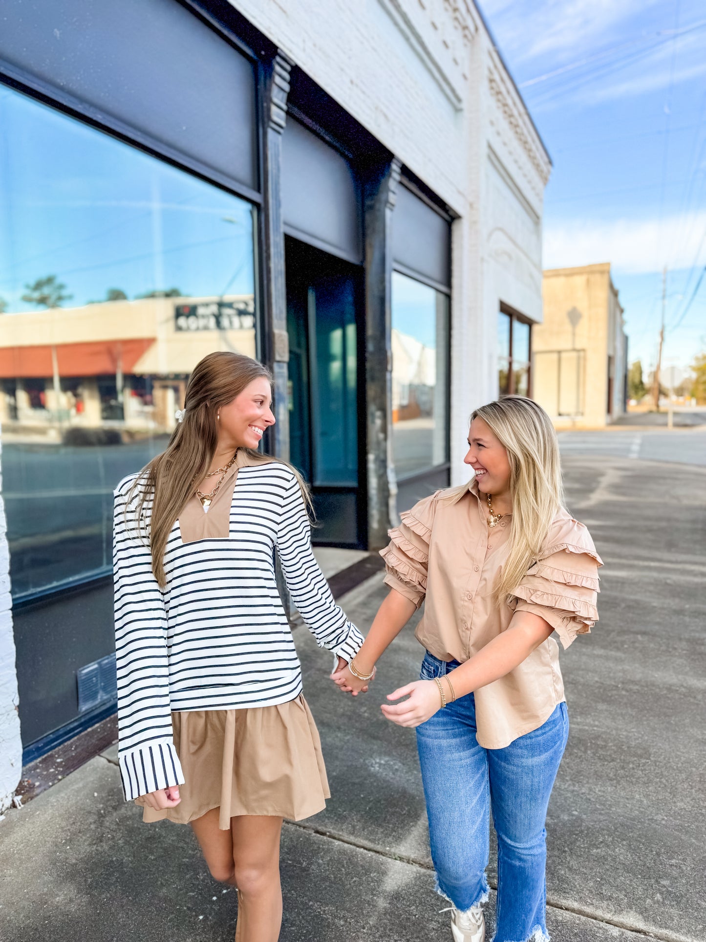 Taupe Ruffle Poplin Top