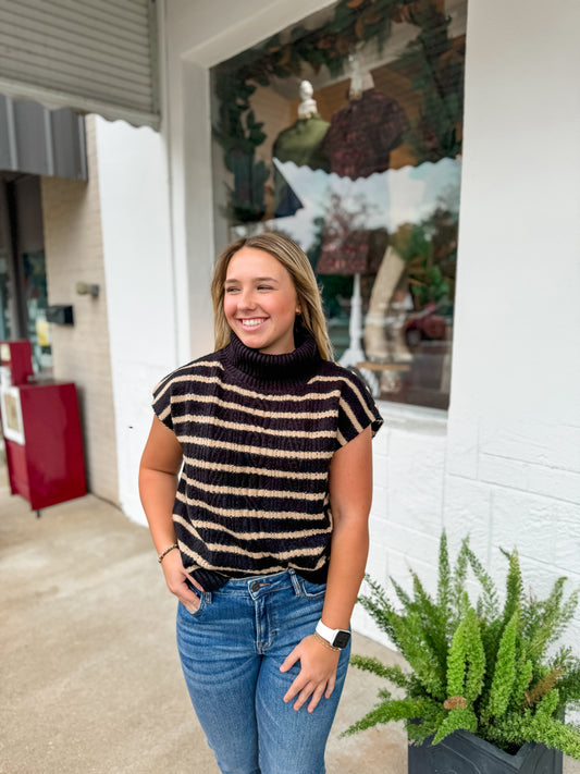 Black Turtleneck Stripe Sweater