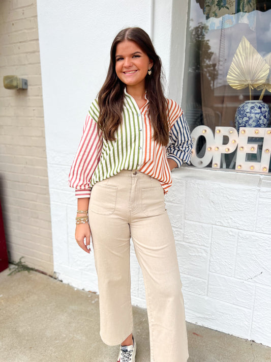 Olive Combo Striped Top