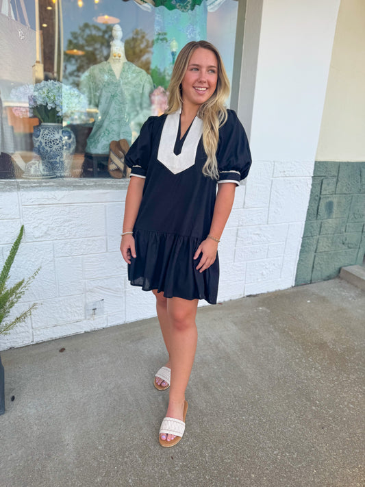 Ecru & Black Trim Dress