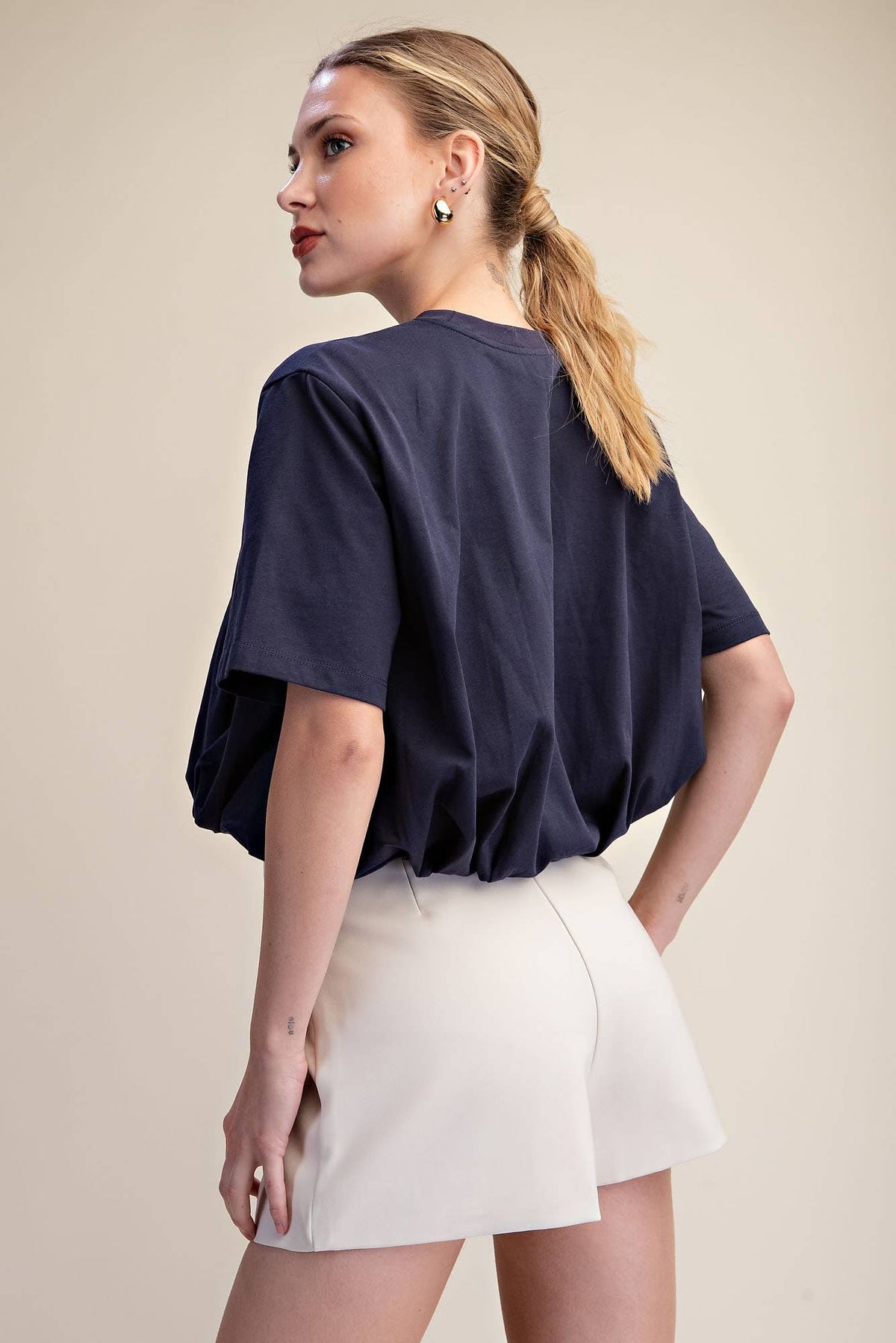 Navy Bubble Hem T-Shirt