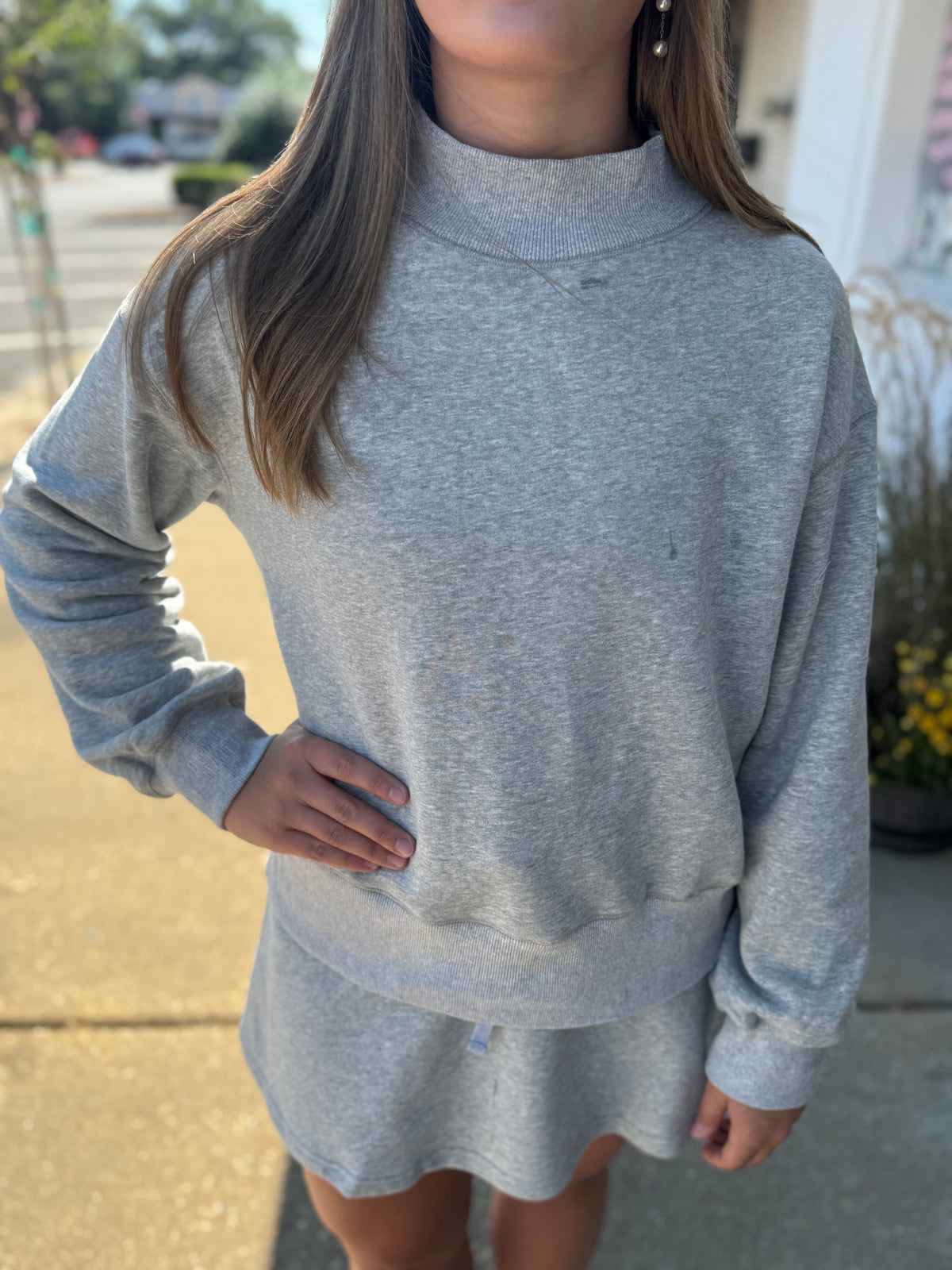 Heather Grey Mock-Neck & Skort Set