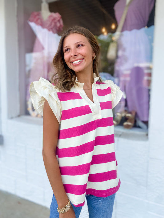 Hot Pink Block Stripe Top