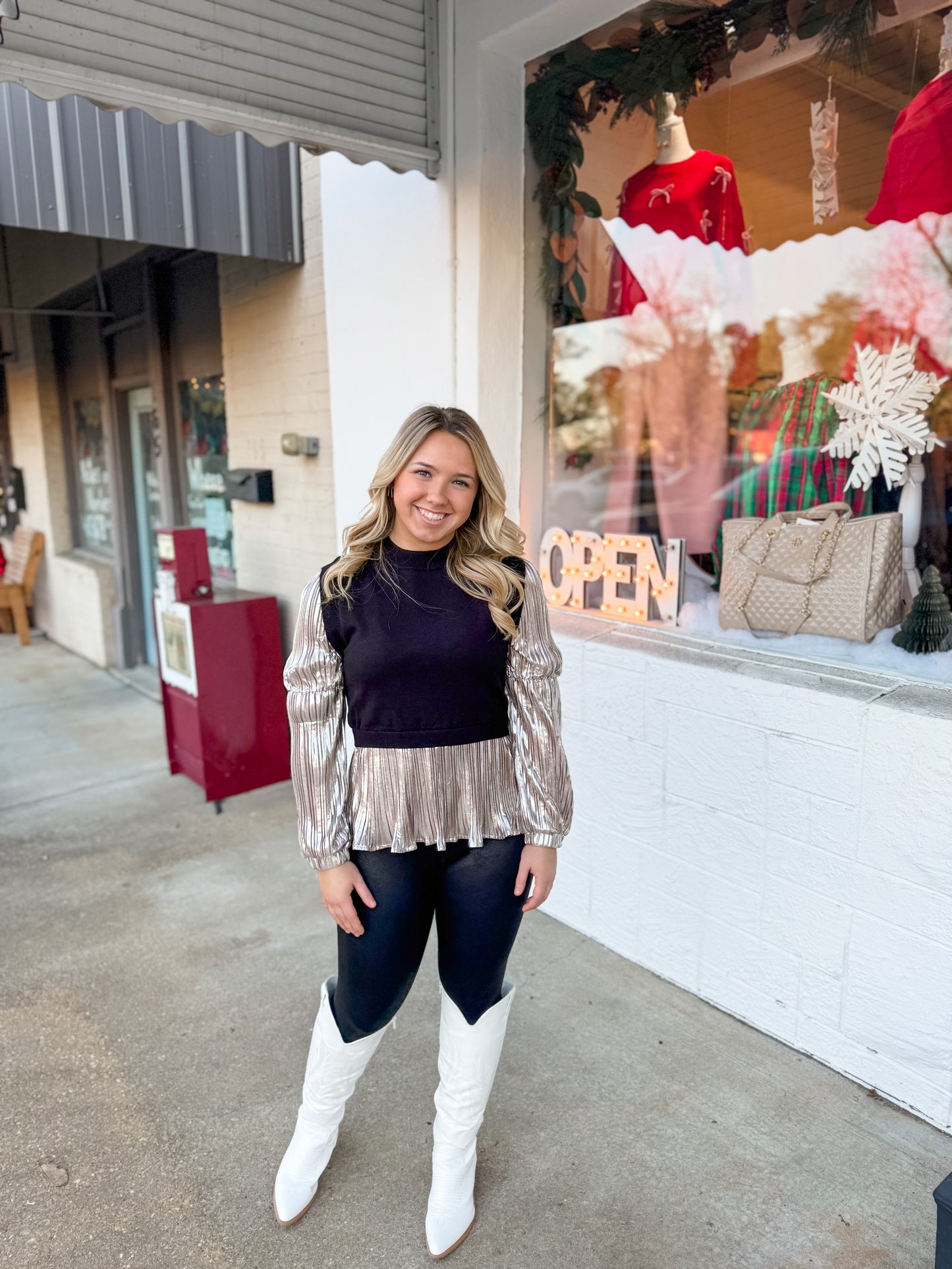 Metallic Sleeve Knit Top