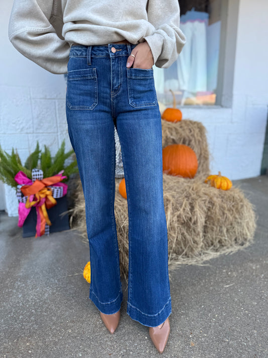 FLYING MONKEY| Wide Leg Patch Pocket Denim