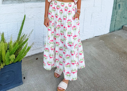 Pink Block Print Skirt