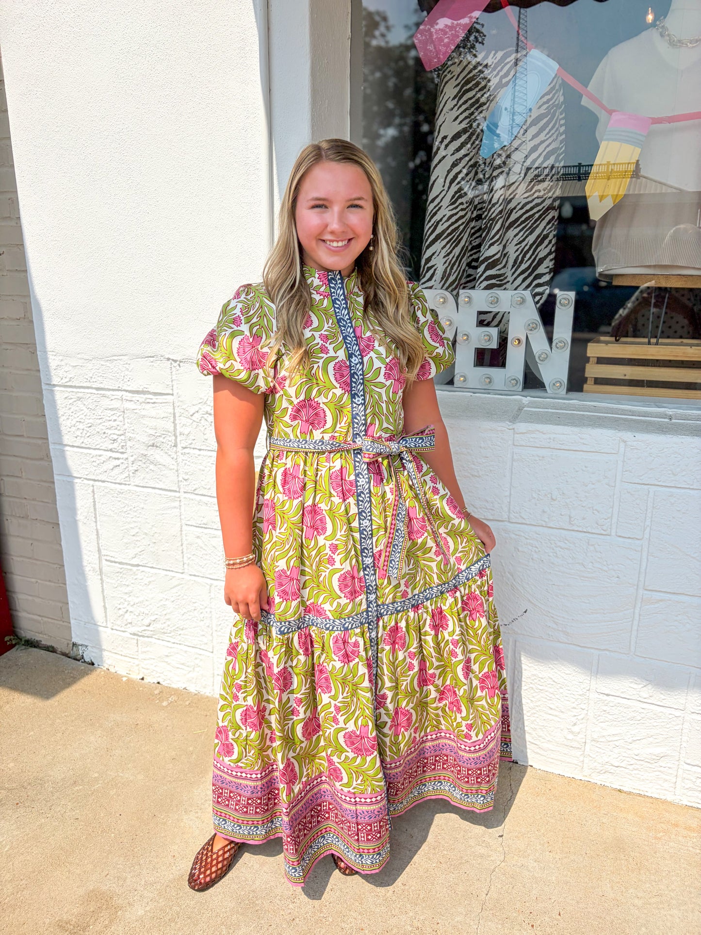 Green & Pink Palm Maxi