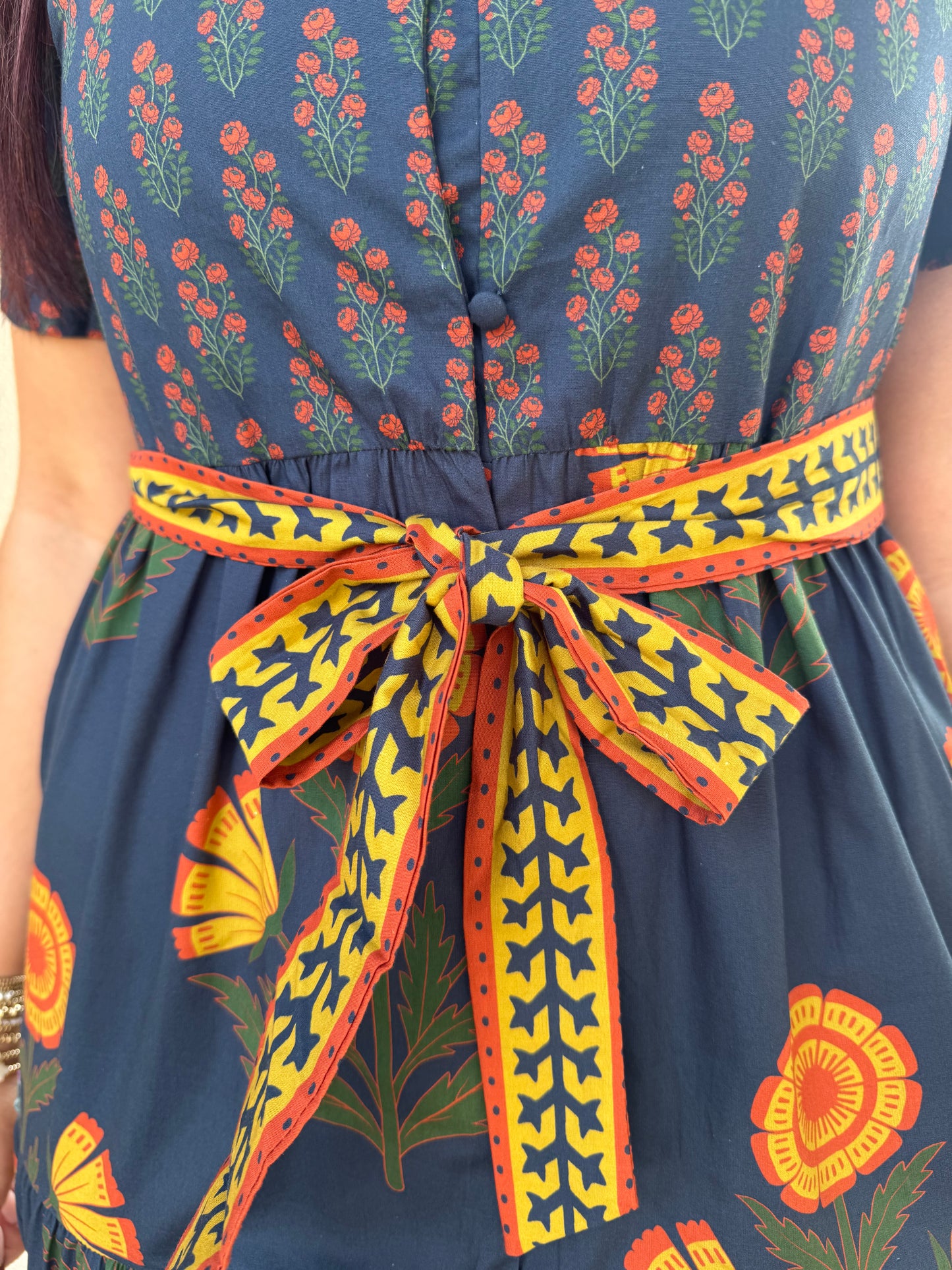 Marigold & Navy Block Print Dress