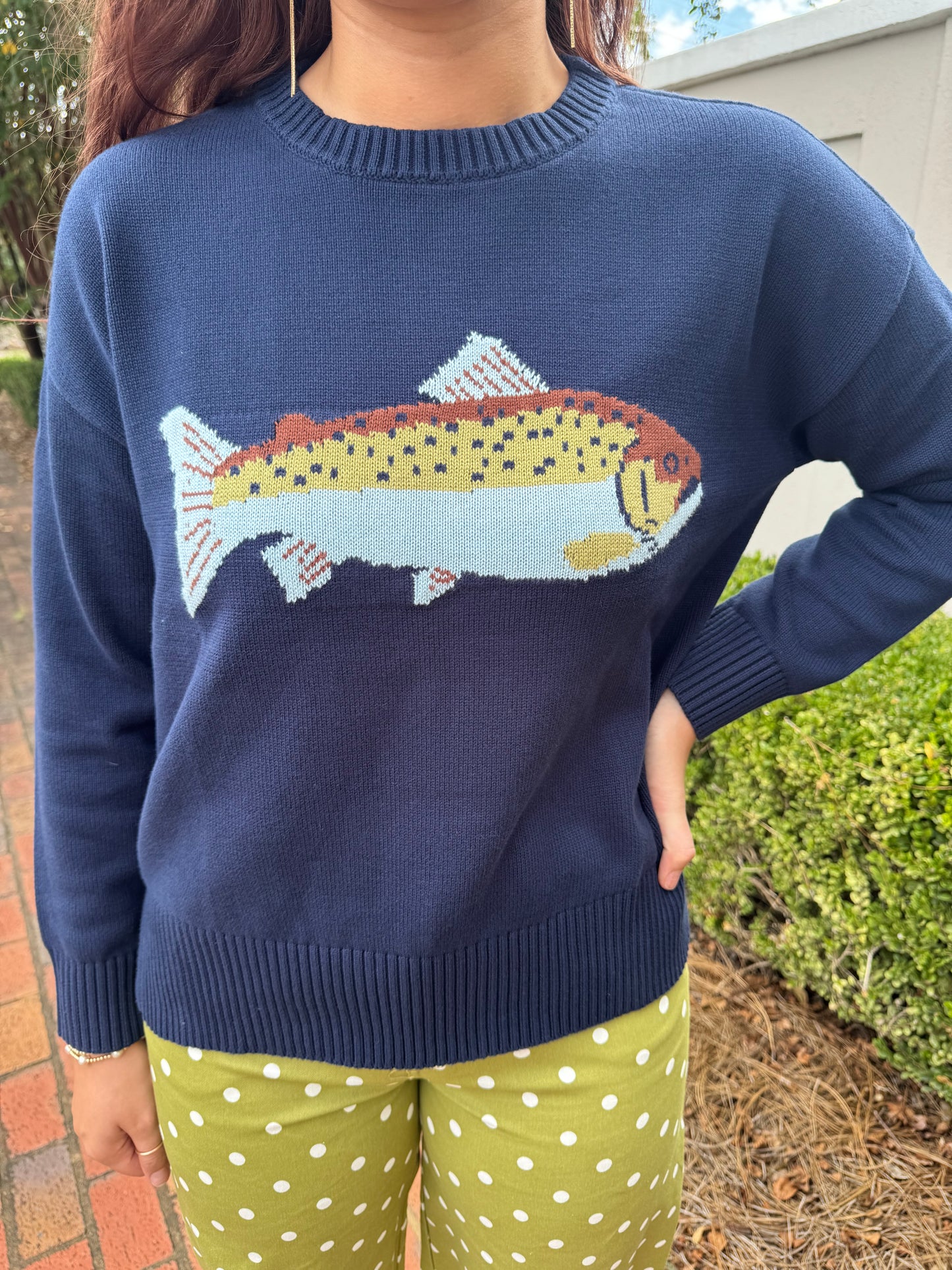 Navy Fish Knit Top